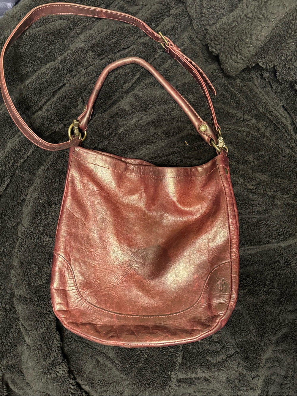 Frye Melissa Italian Leather Hobo Bag with Crossbody Strap, Dark Plum/Burgundy